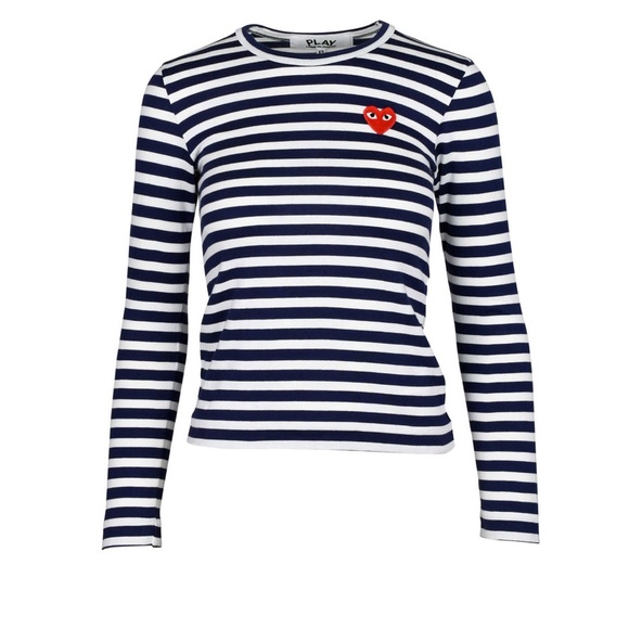 Comme des Garcons Tops - COMME DES GARÇONS PLAY Heart Striped Cotton Tee